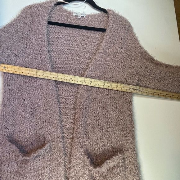 Woven Heart Pink Cozy Cardigan Faux Angora Knit Open Front Pockets Size Large - Picture 6 of 9
